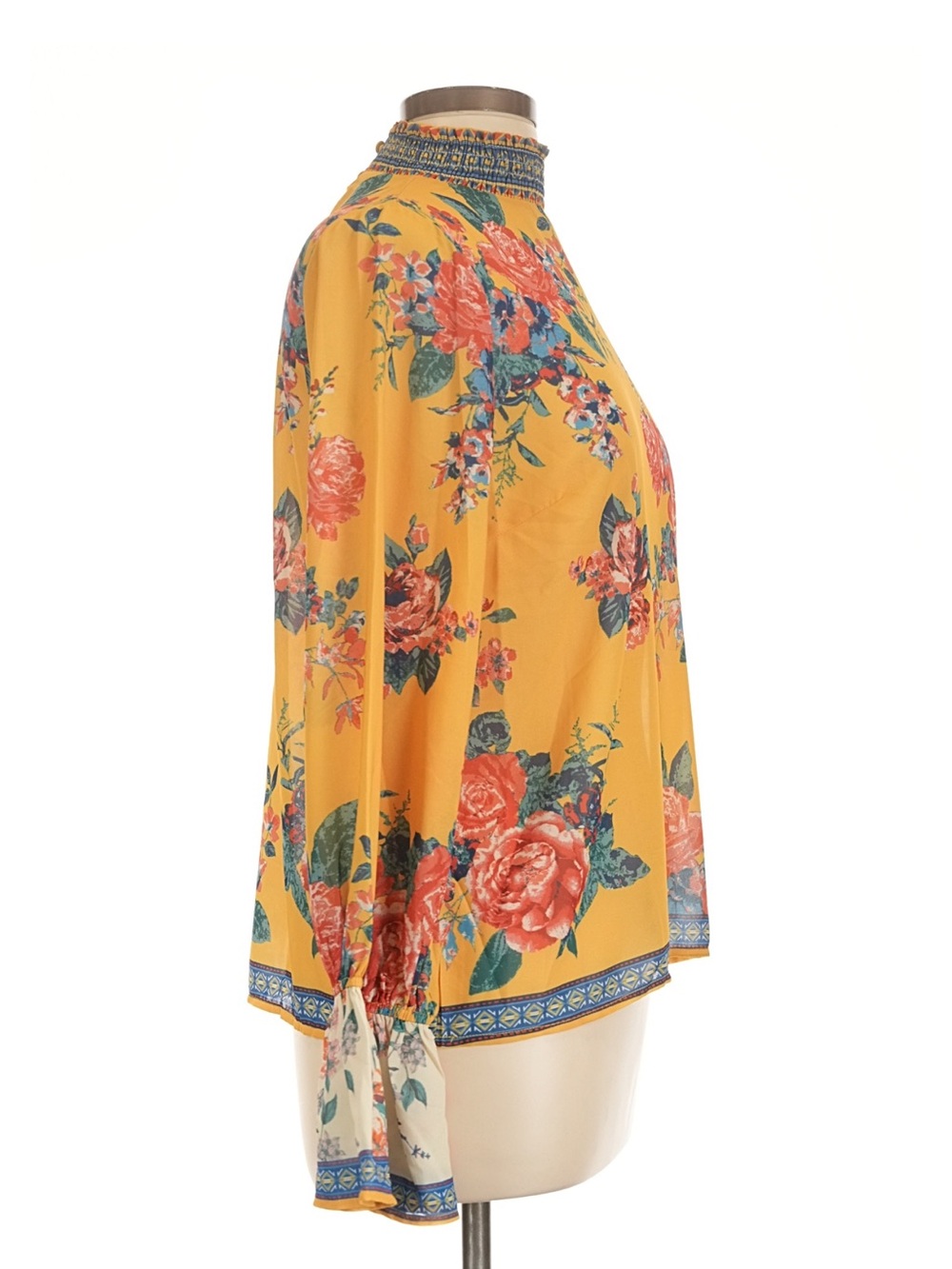 Flying Tomato Floral High-Neck Yellow Blouse - Picture 3 of 7